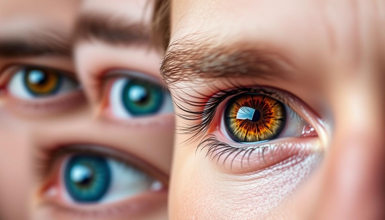 Close-up of human eyes with different colors showing iris patterns that are often misinterpreted in eye reading myths