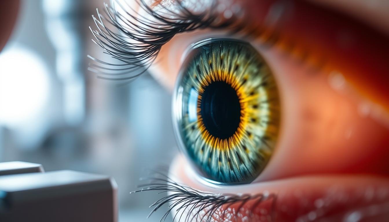 Close-up of human iris during iridology reading examination