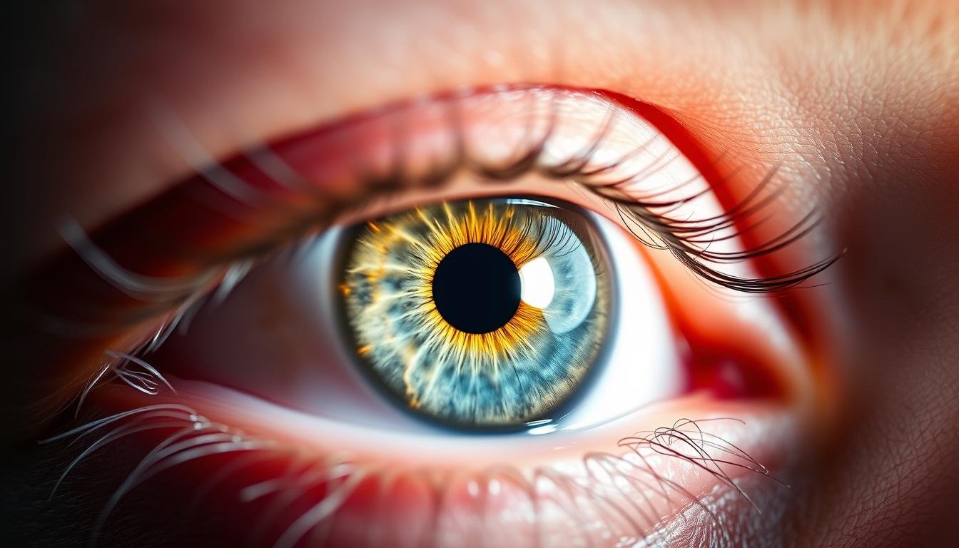 Close-up of human iris showing detailed patterns used in Iridology Iris Diagnosis