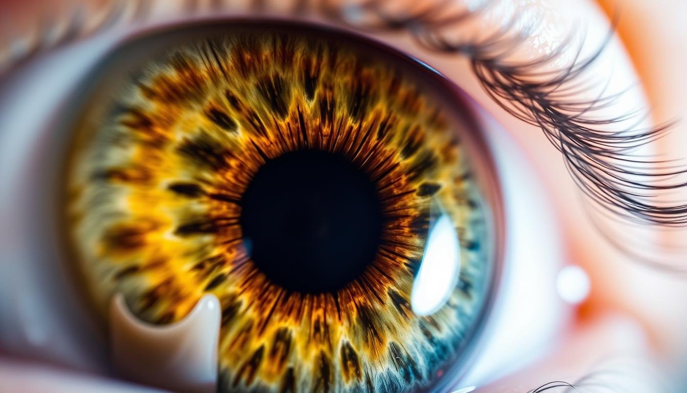 Close-up of human iris showing detailed patterns used in Iridology Iris Diagnosis