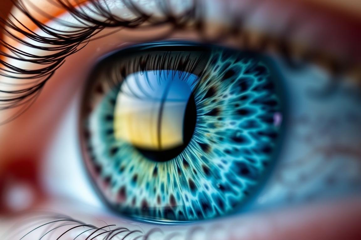 Close-up of human iris showing detailed patterns
