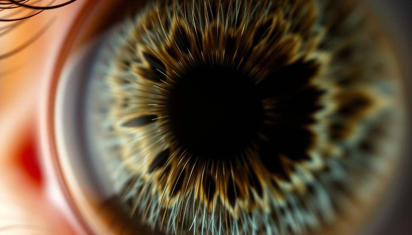 Close-up of human iris showing stress rings