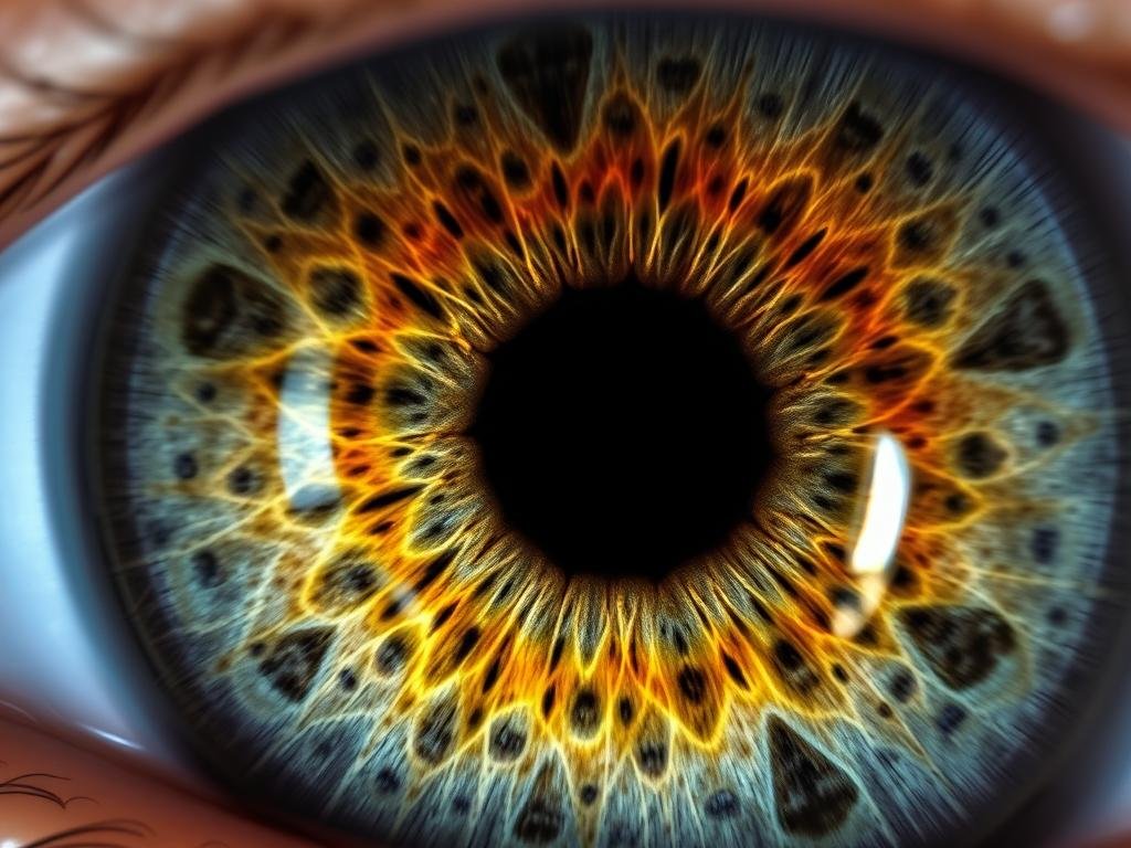 Close-up of human iris showing the intricate patterns analyzed by Iridologists