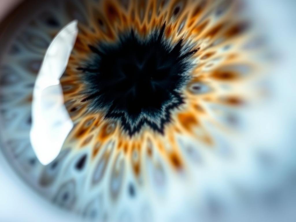 Close-up of iris collarette patterns with iridology interpretations