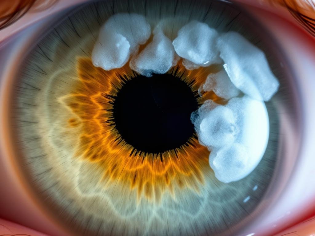 Close-up of iris showing inflammation markers according to iridology