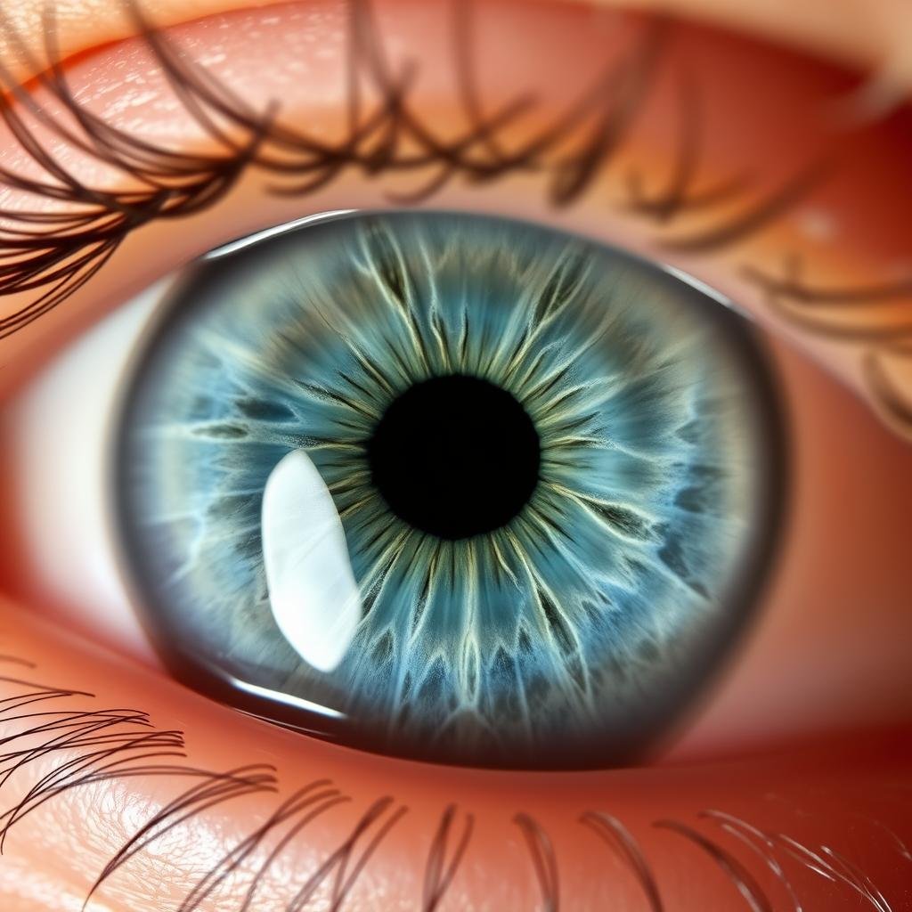 Close-up of right eye iris showing distinct patterns used in iridology chart right eye analysis