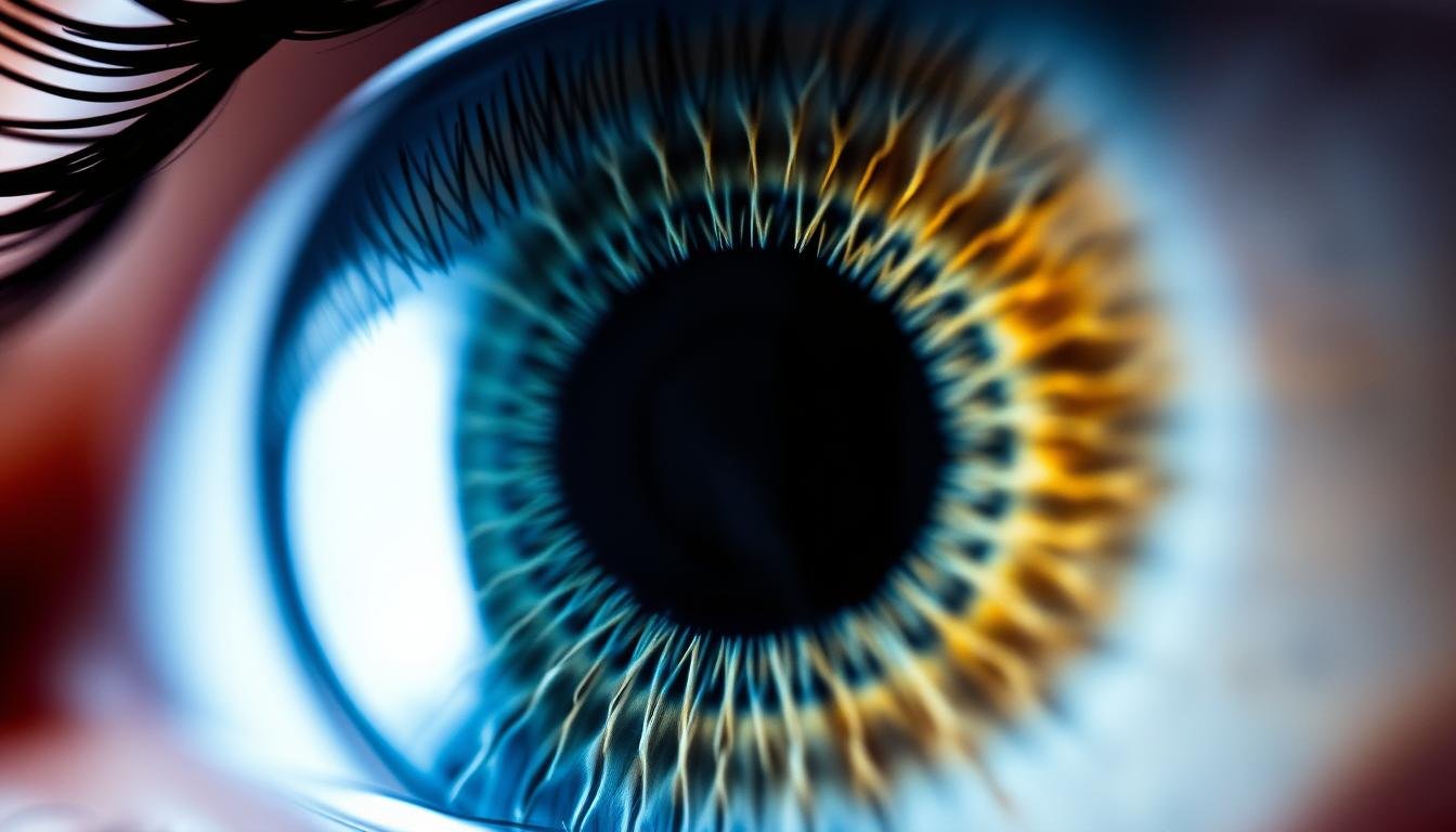 Close-up of stress rings visible in blue iris