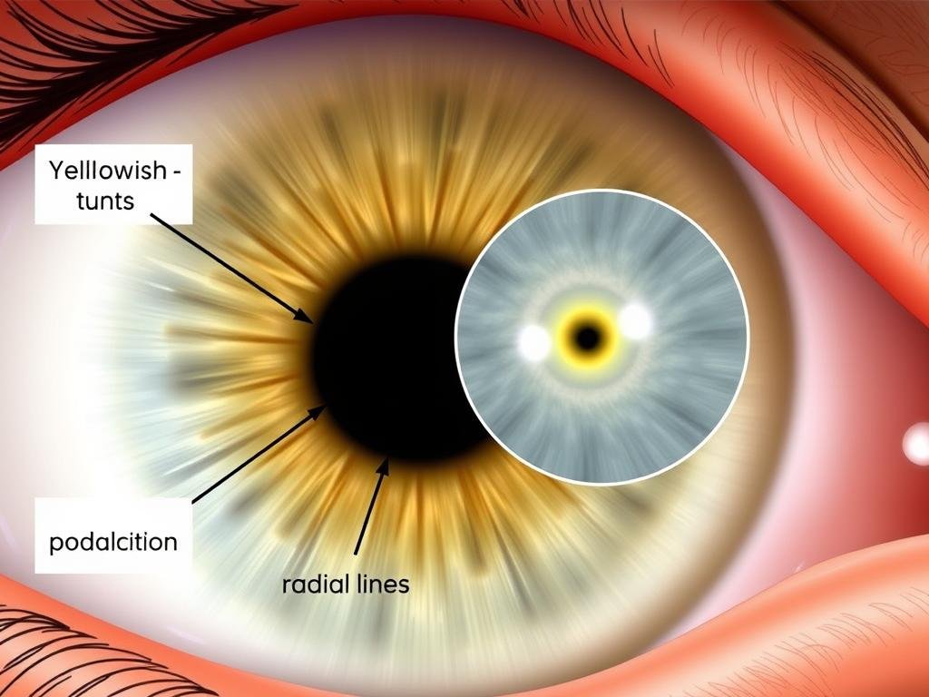 Close-up of the liver zone in a right eye iridology chart with detailed markings