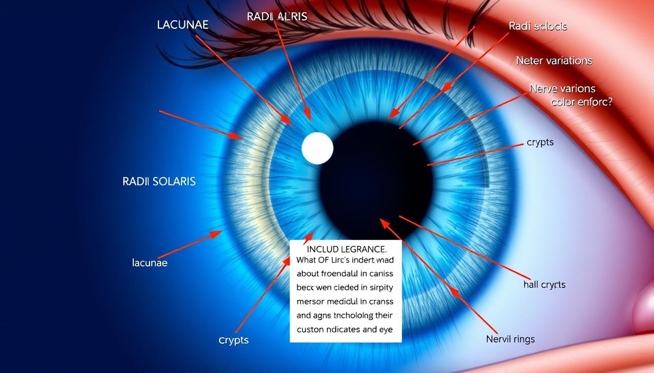 Common iris markings and their interpretations on a Left Eye Iridology Chart