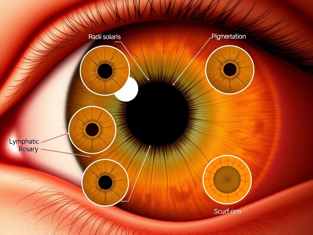 Common iris signs and markings in Left Eye Iridology
