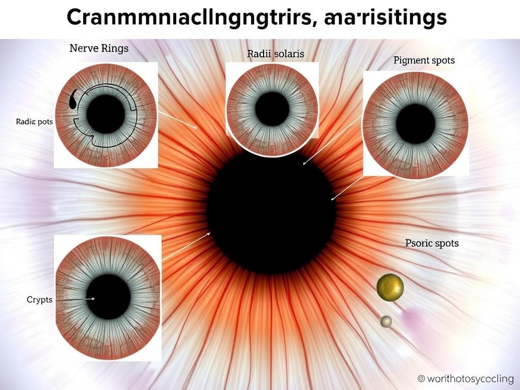 Common markings found in Iridology Chart Right Eye analysis with their interpretations