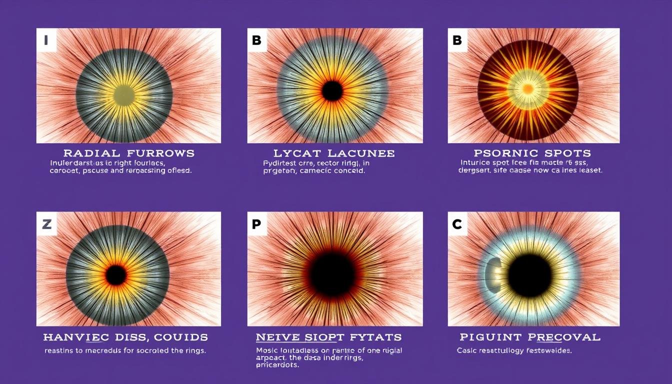 Common markings found in right eye iridology analysis with their interpretations