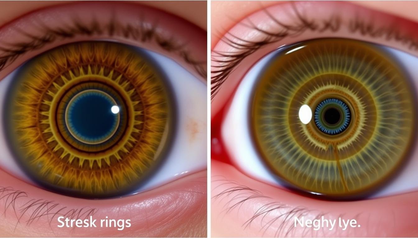Comparison between an eye with stress rings and a normal eye