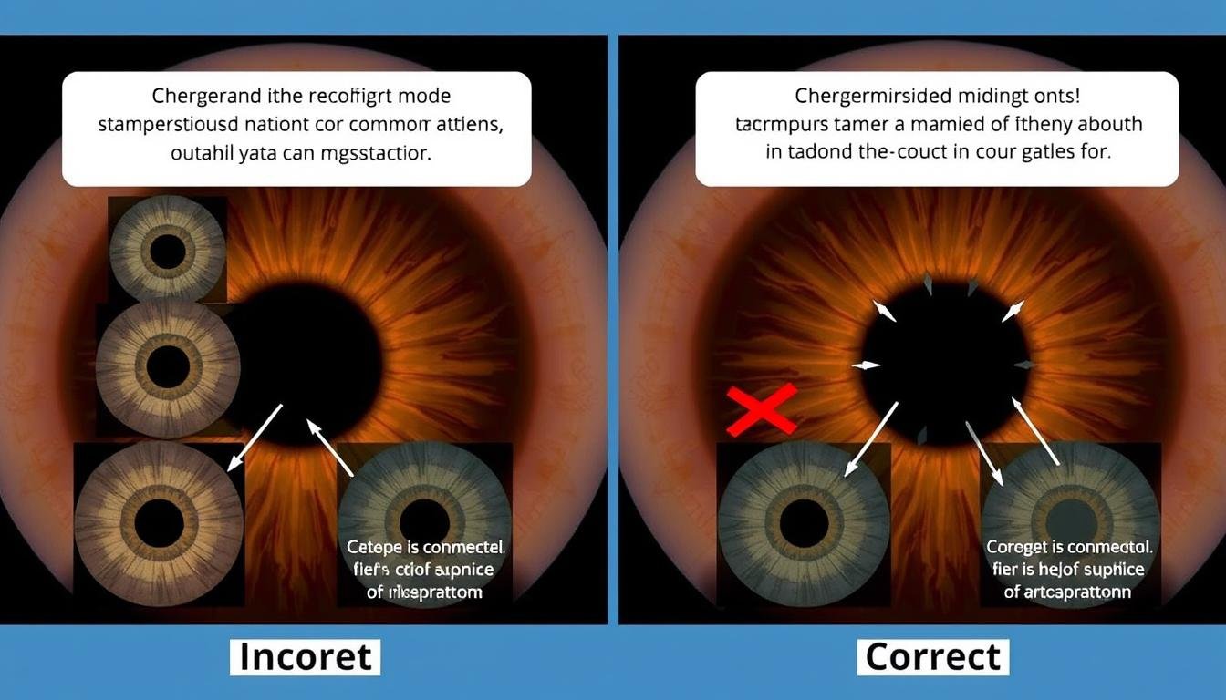 Comparison of correct and incorrect iridology chart right eye interpretations