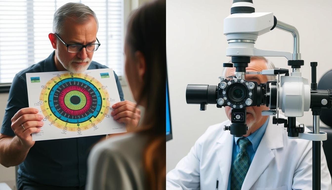 Comparison of diagnostic methods: iridology chart analysis versus comprehensive eye examination equipment