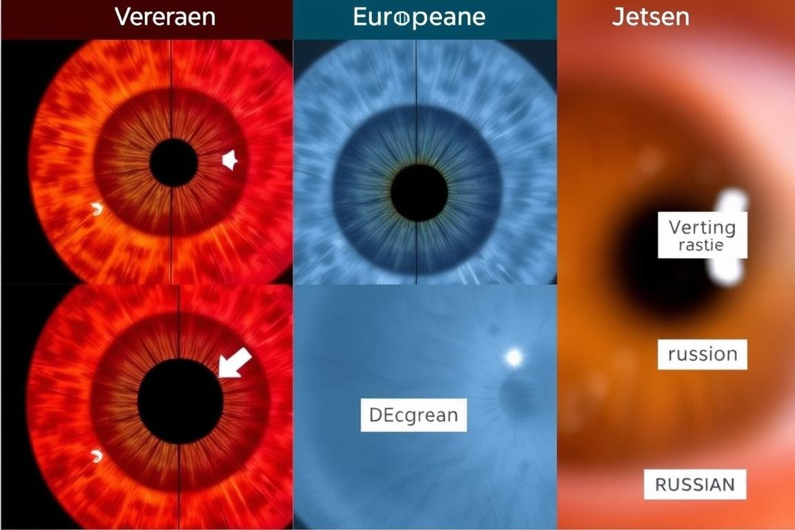 Comparison of different iridology chart systems showing various mapping approaches