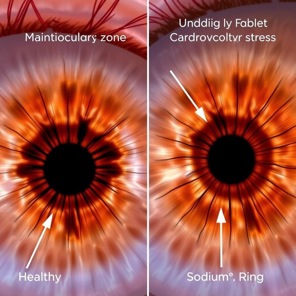 Comparison of healthy iris patterns versus iris showing cardiovascular stress markers
