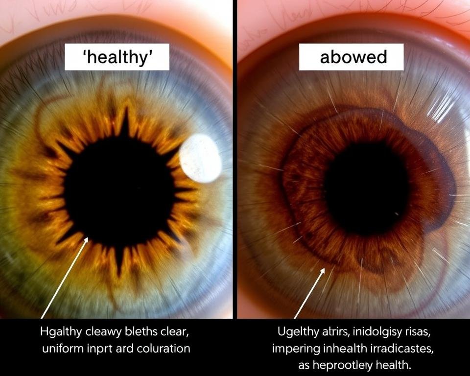 Comparison of healthy iris versus iris with potential health indicators according to iridology
