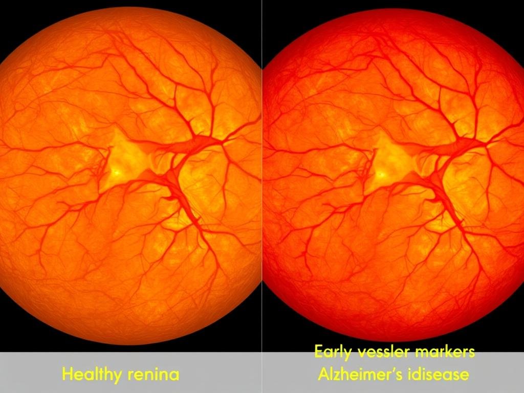 Comparison of healthy retina versus retina showing early Alzheimer's indicators
