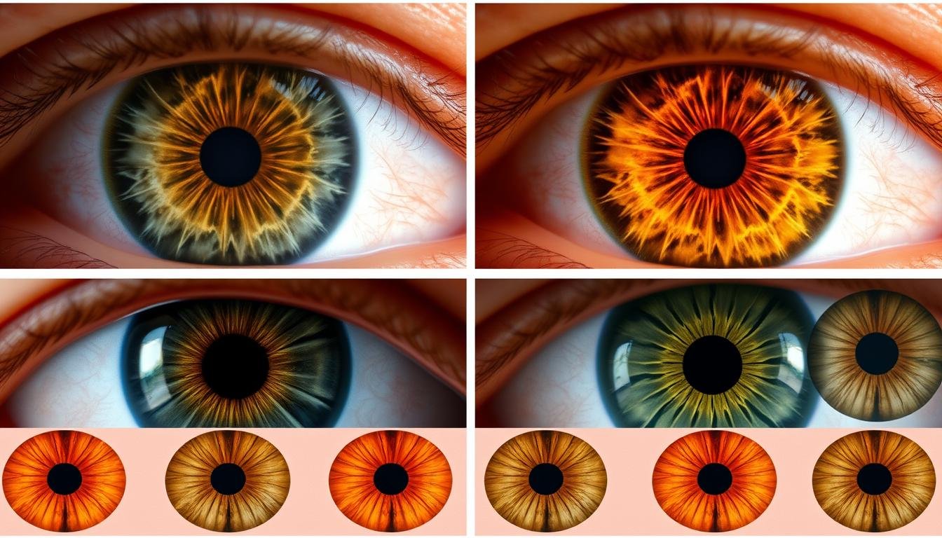 Comparison of iris patterns showing different health conditions according to iridology