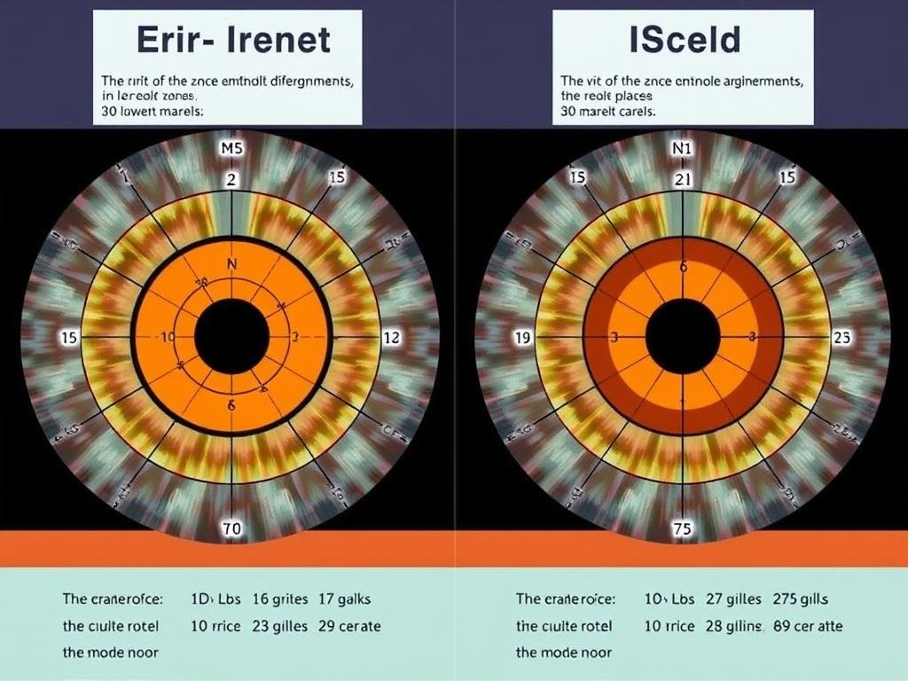 Comparison of left and right iris charts showing different diagnostic zones