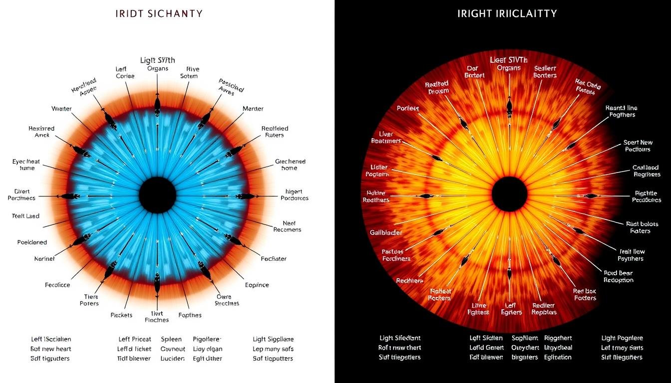 Comparison of left and right iris charts showing different organ correspondences
