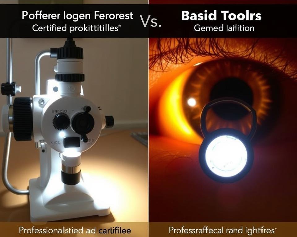 Comparison of professional iridology equipment versus basic tools
