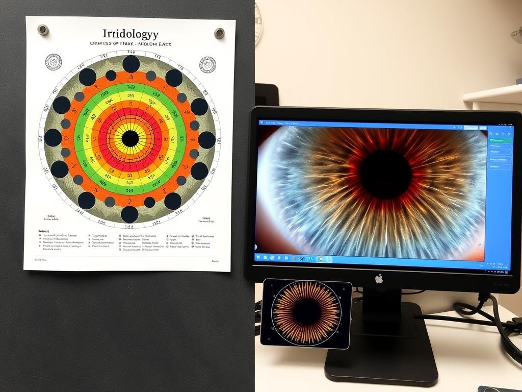 Comparison of traditional iridology chart and digital software