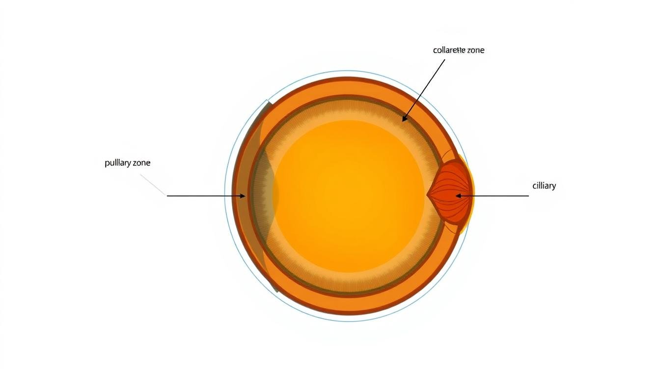 Concentric zones of the Iridology Chart Right Eye showing pupillary, collarette, and ciliary zones
