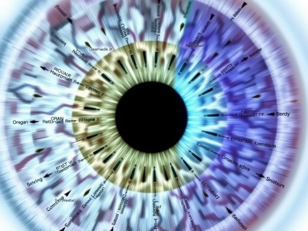 Detailed Iridology Chart Right Eye showing different zones and corresponding body systems