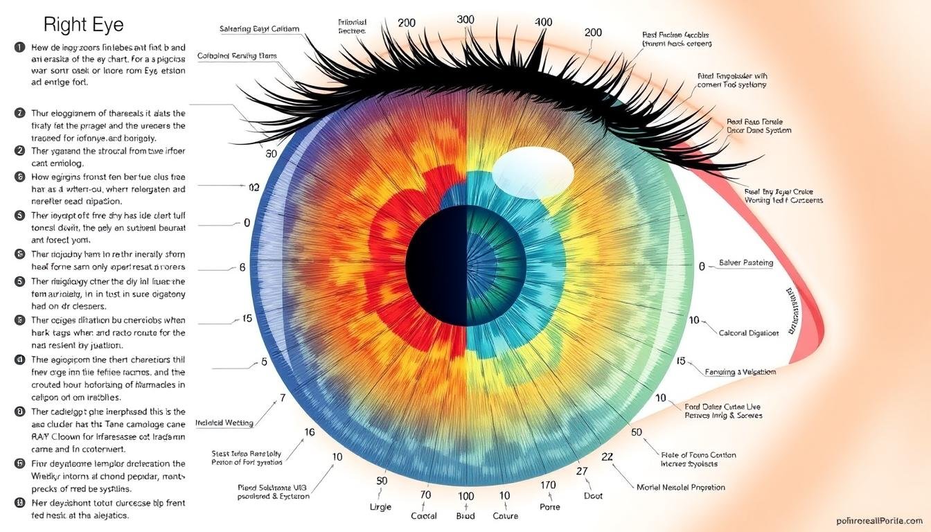 Detailed Iridology Chart Right Eye with labeled zones and corresponding body systems