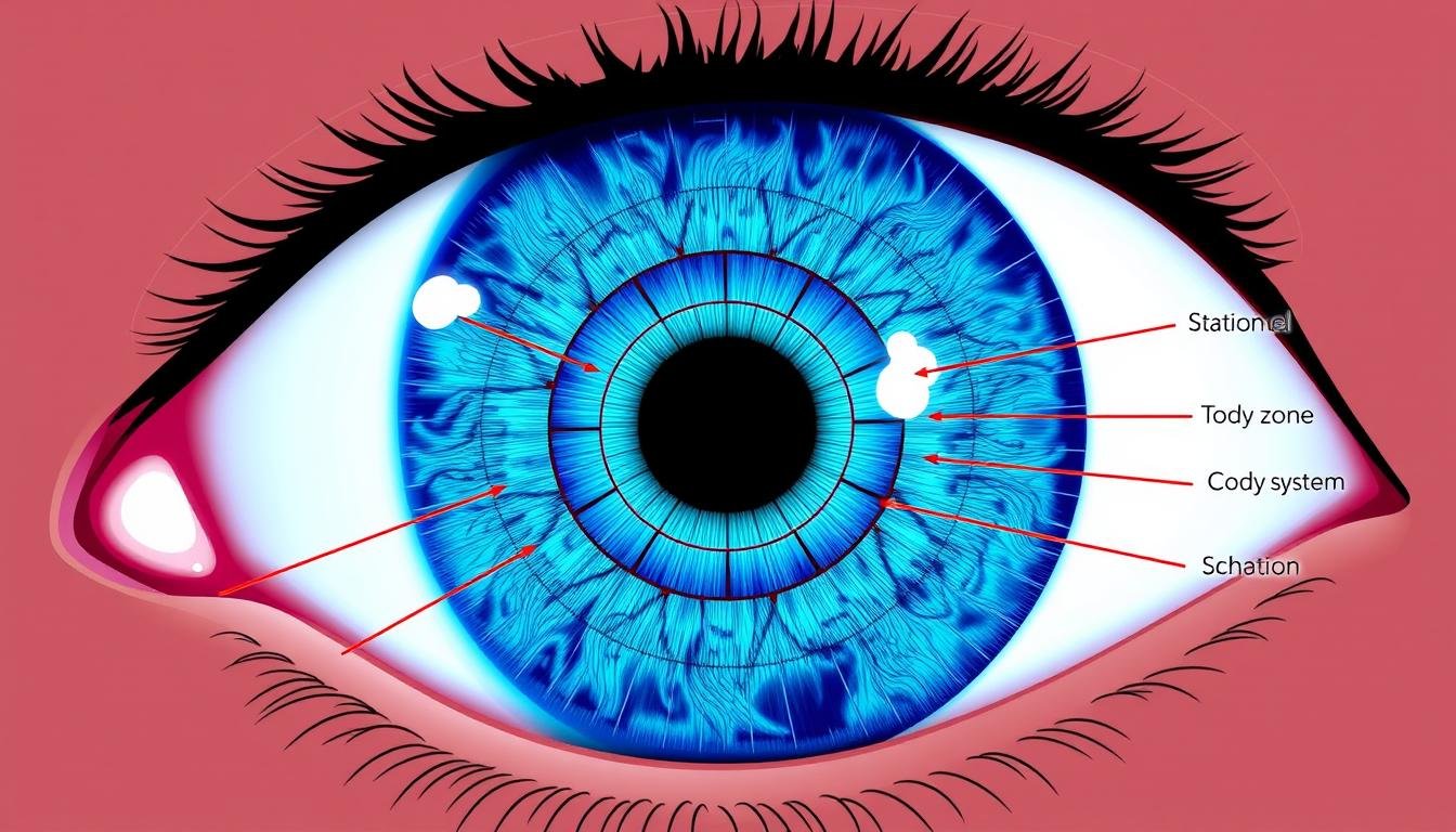 Detailed Left Eye Iridology Chart showing all zones and corresponding body systems