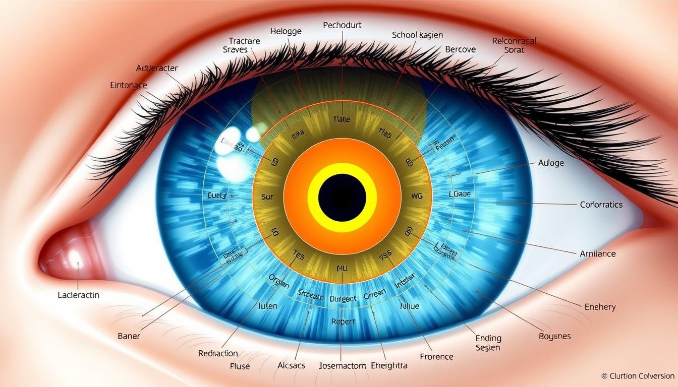 Detailed Left Eye Iridology Chart showing organ correlations and iris zones