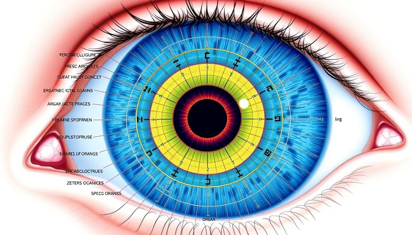 Detailed Left Eye Iridology Chart showing organ mappings