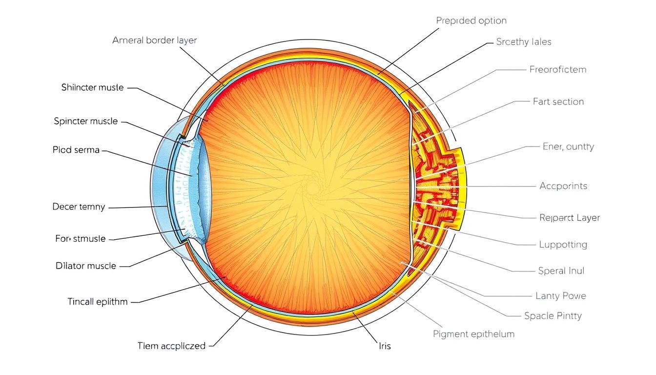 Detailed anatomical diagram of the iris showing its layers and structures