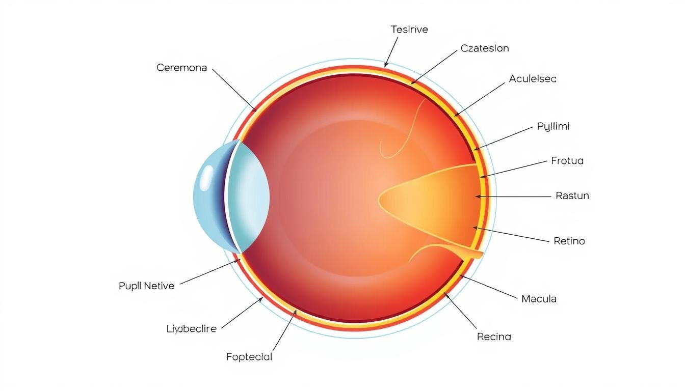 Detailed diagram of human eye anatomy showing key structures studied in the field of eye studies