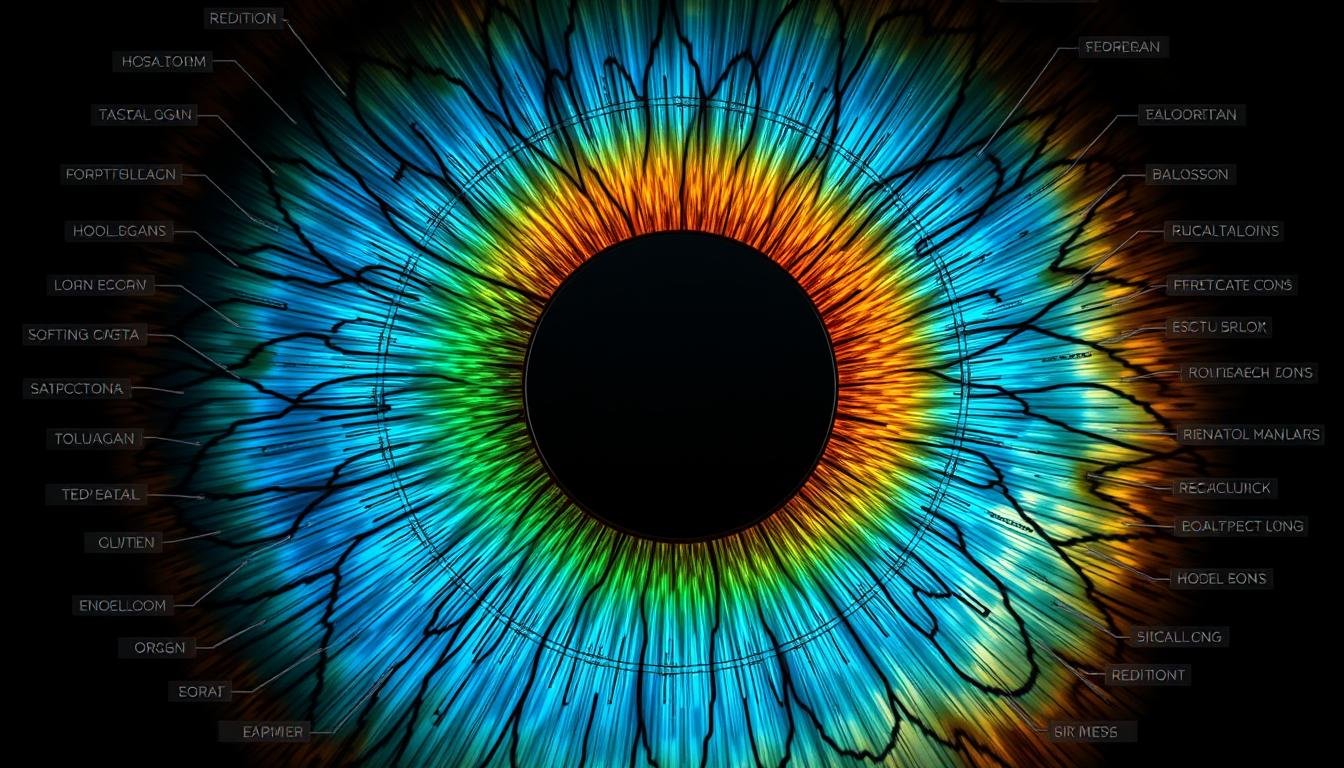 Detailed iridology chart showing how different iris zones correspond to body systems