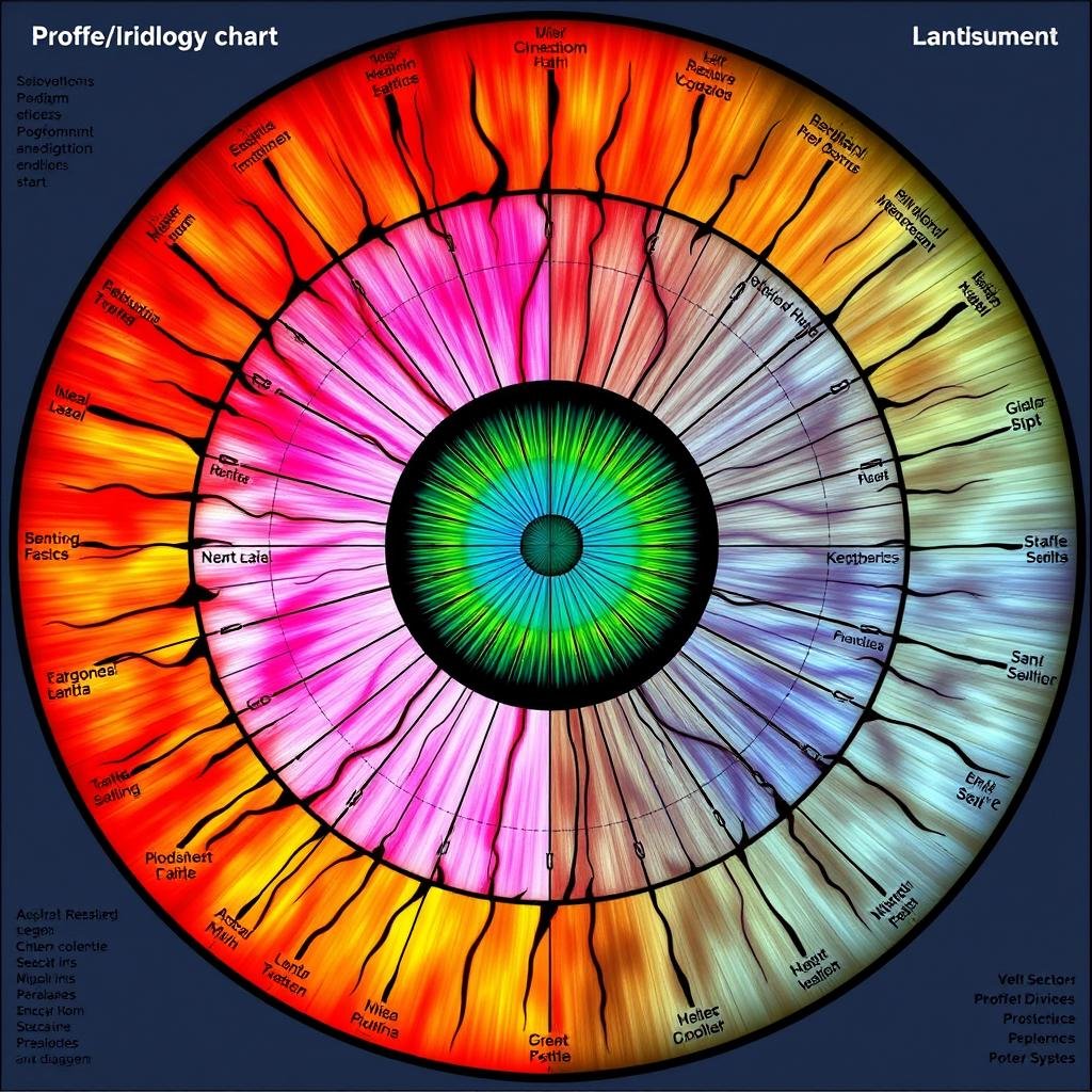 Detailed iridology chart showing how different parts of the iris correspond to body systems