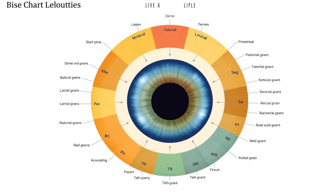Detailed iridology chart showing iris zones and their corresponding body systems