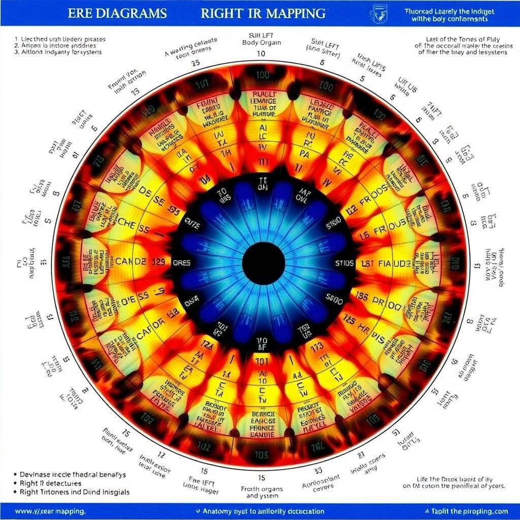 Detailed iridology chart showing iris zones mapped to body organs and systems