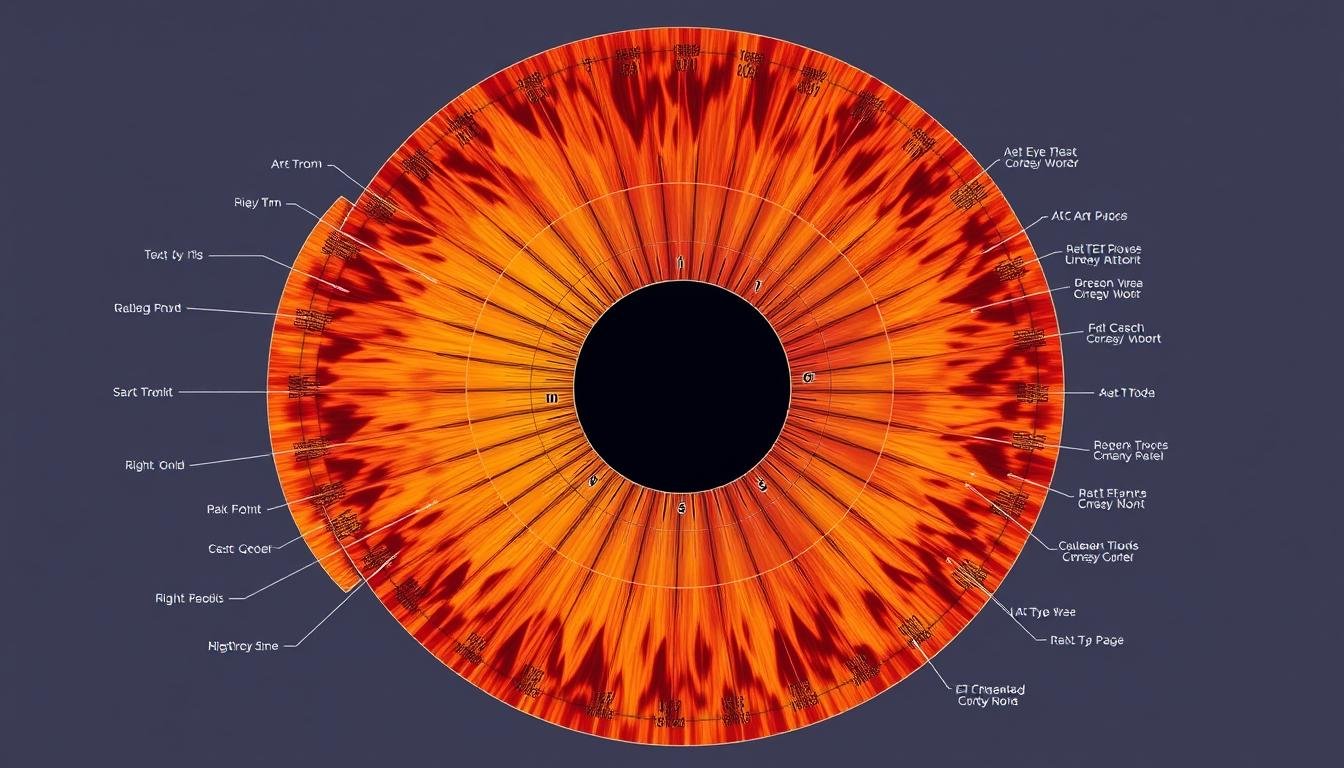 Detailed iridology chart showing iris zones mapped to body organs and systems