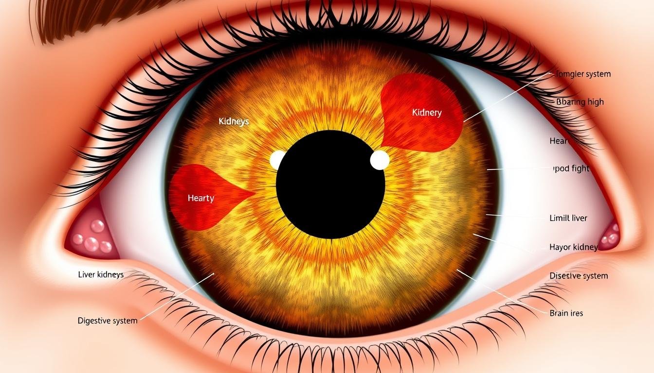 Detailed iridology chart showing organ mapping