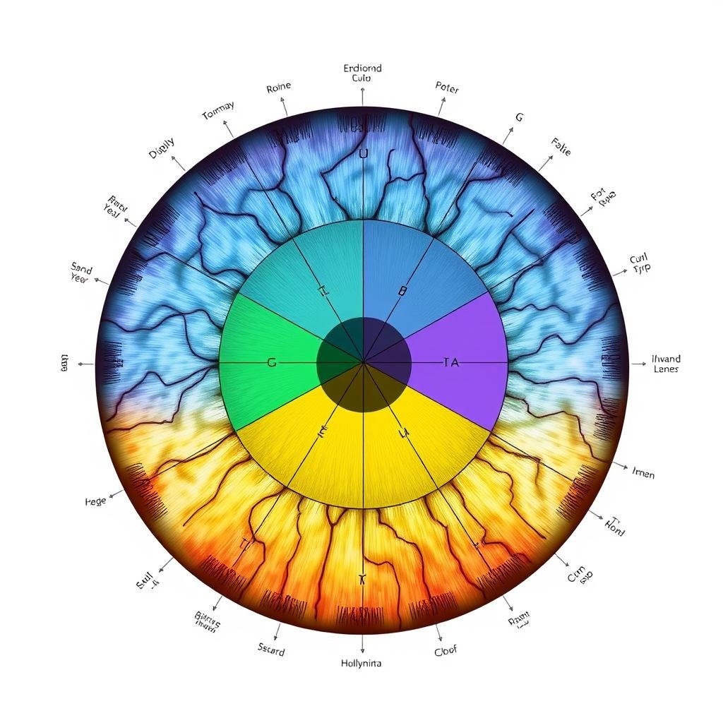 Detailed iridology chart showing organ system zones