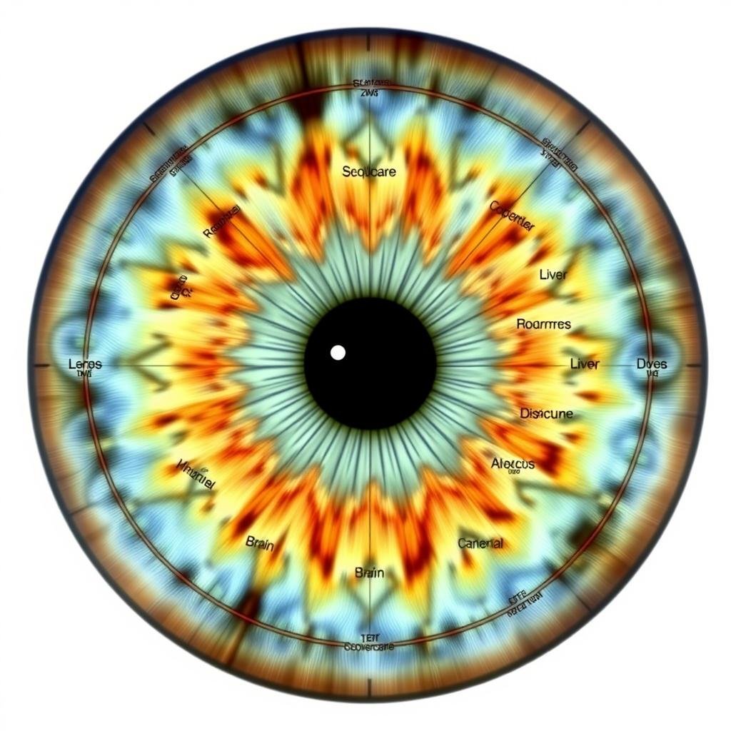 Detailed right eye iridology chart with major zones clearly labeled