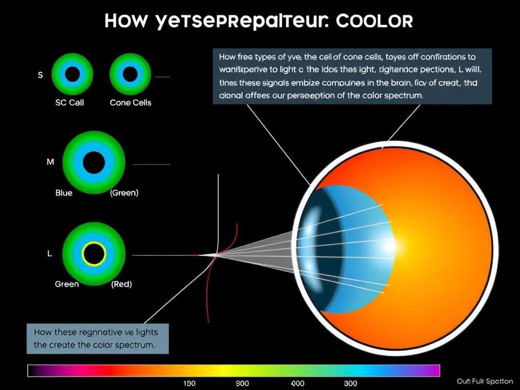 Diagram explaining how eyes perceive color through cone cells