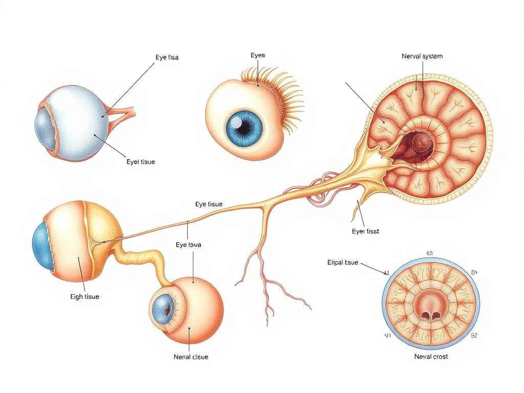 Diagram showing embryonic development connecting iris and nervous system