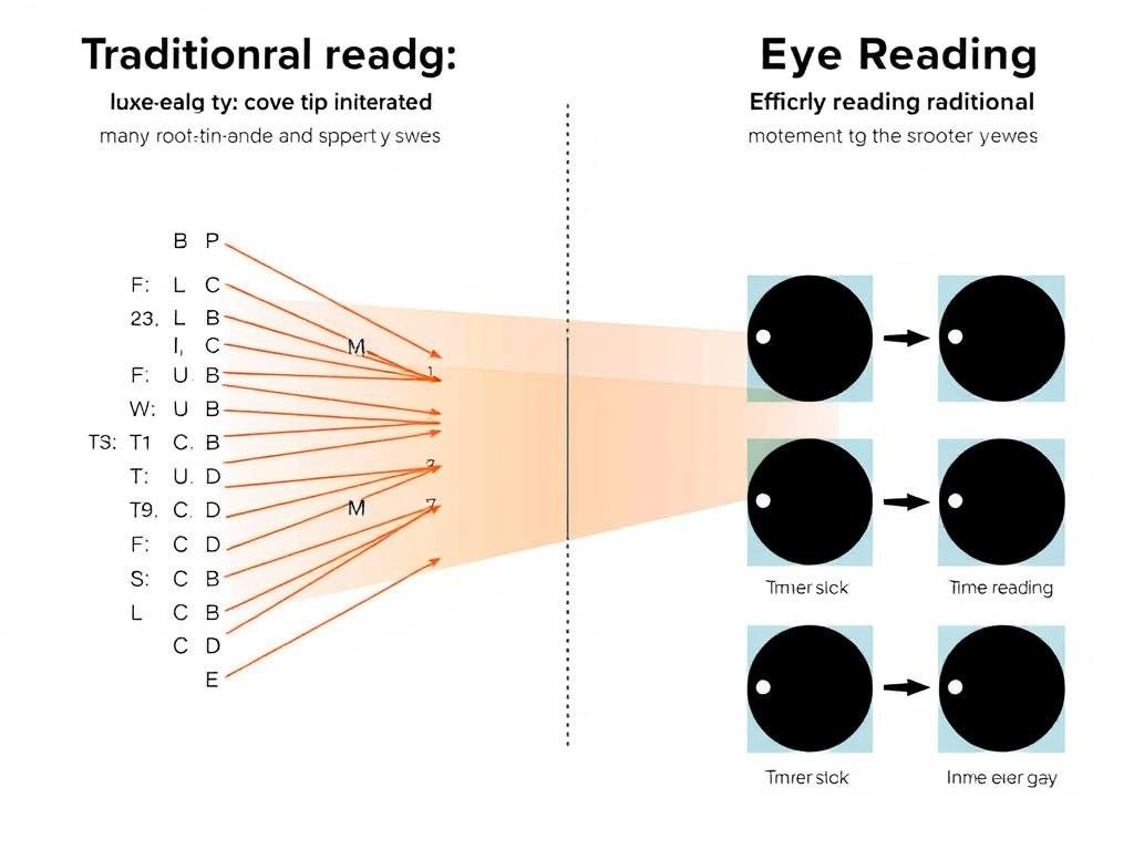 Diagram showing eye movement patterns in traditional reading vs Eye Reading