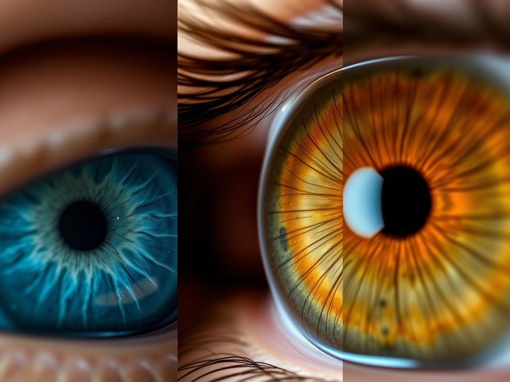 Different colored irises showing blue, brown, and mixed patterns