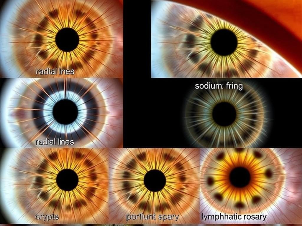 Different types of markings found in Iridology Chart Right Eye analysis
