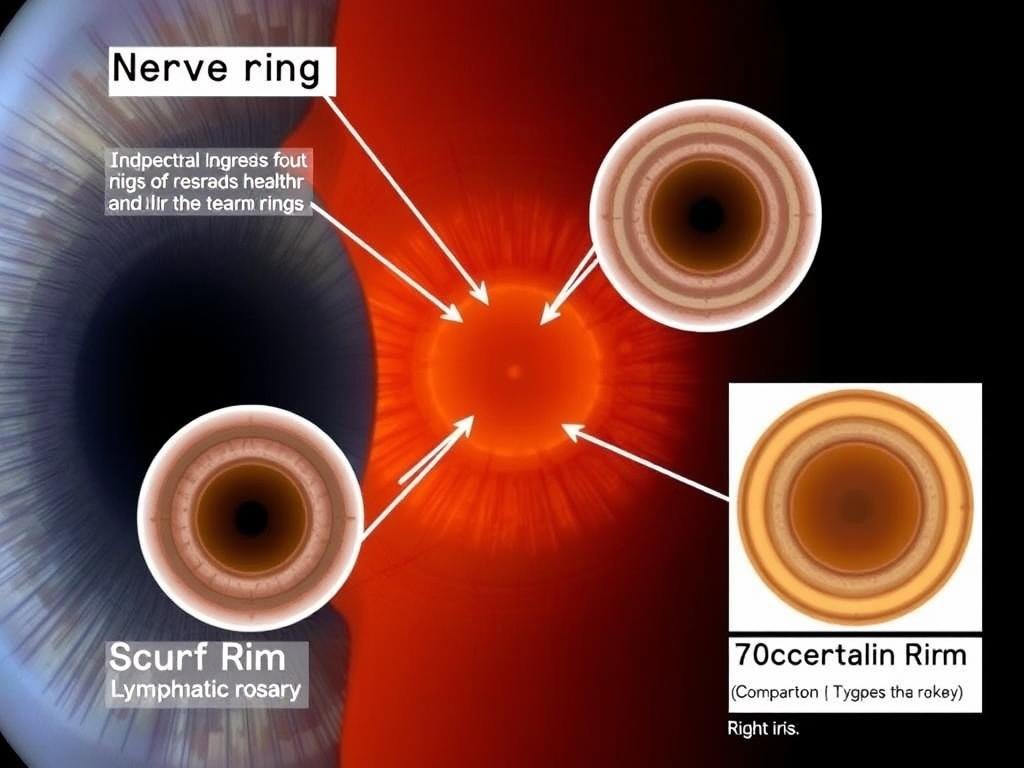 Different types of rings in the right iris with their health interpretations